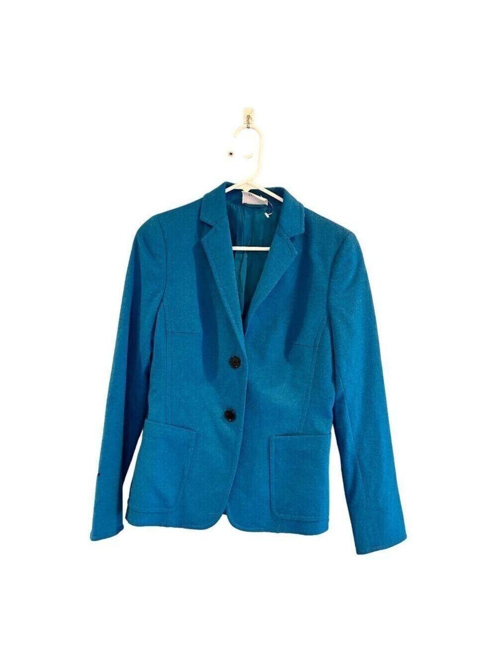 Akris Punto Wool Angora Two Button Blazer Womens Size 6 Blue Long Sleeve READ
